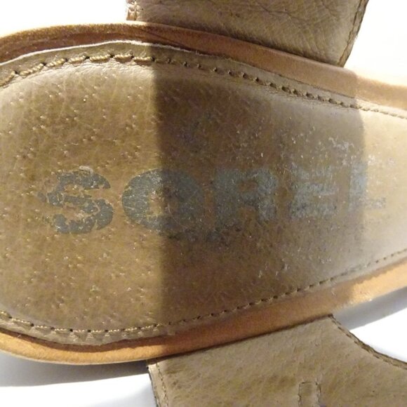 SOREL Nadia Gray Blue Brown Block Heel Sandals Heels Ankle Strap Leather Sz 8.5 - Picture 6 of 8